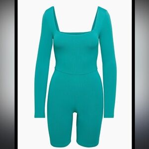 Aritzia Babaton Contour Square Neck Long Sleeve Romper Teal Size L